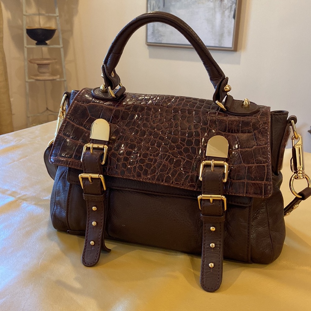 CC SKYE Brown Croc & Pebble Leather Satchel